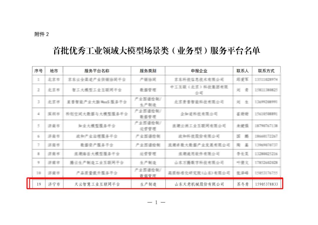 2025年的第一封喜報丨天意機械榮獲山東省首批優(yōu)秀工業(yè)領(lǐng)域大模型服務(wù)平臺